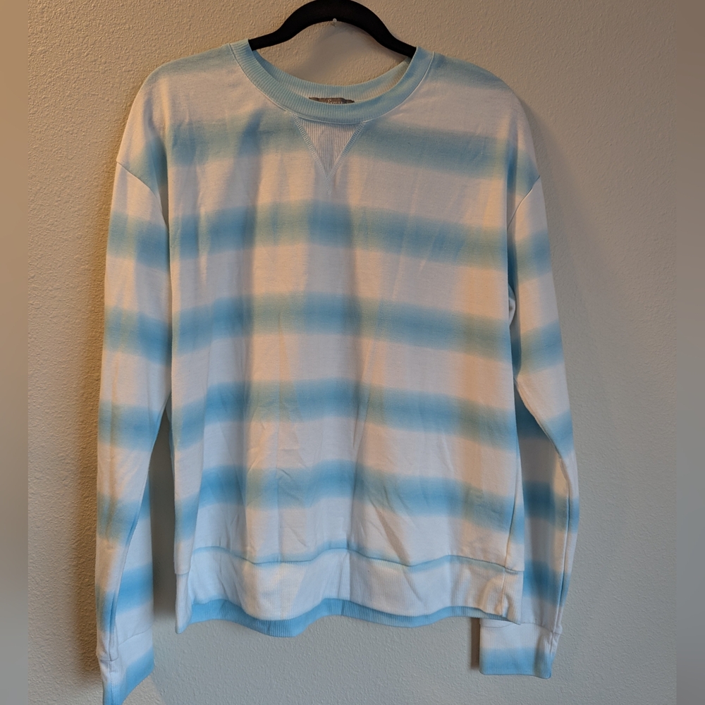 NWOT Peace & Pearls Blue and White Striped Top Size L